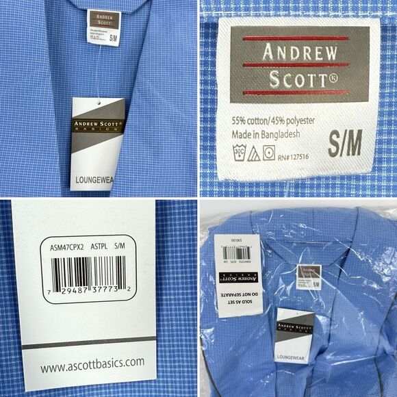 Andrew Scott Mens Blue Long Sleep Robe Premium Cotton Blend Woven Size S/M - Picture 10 of 16